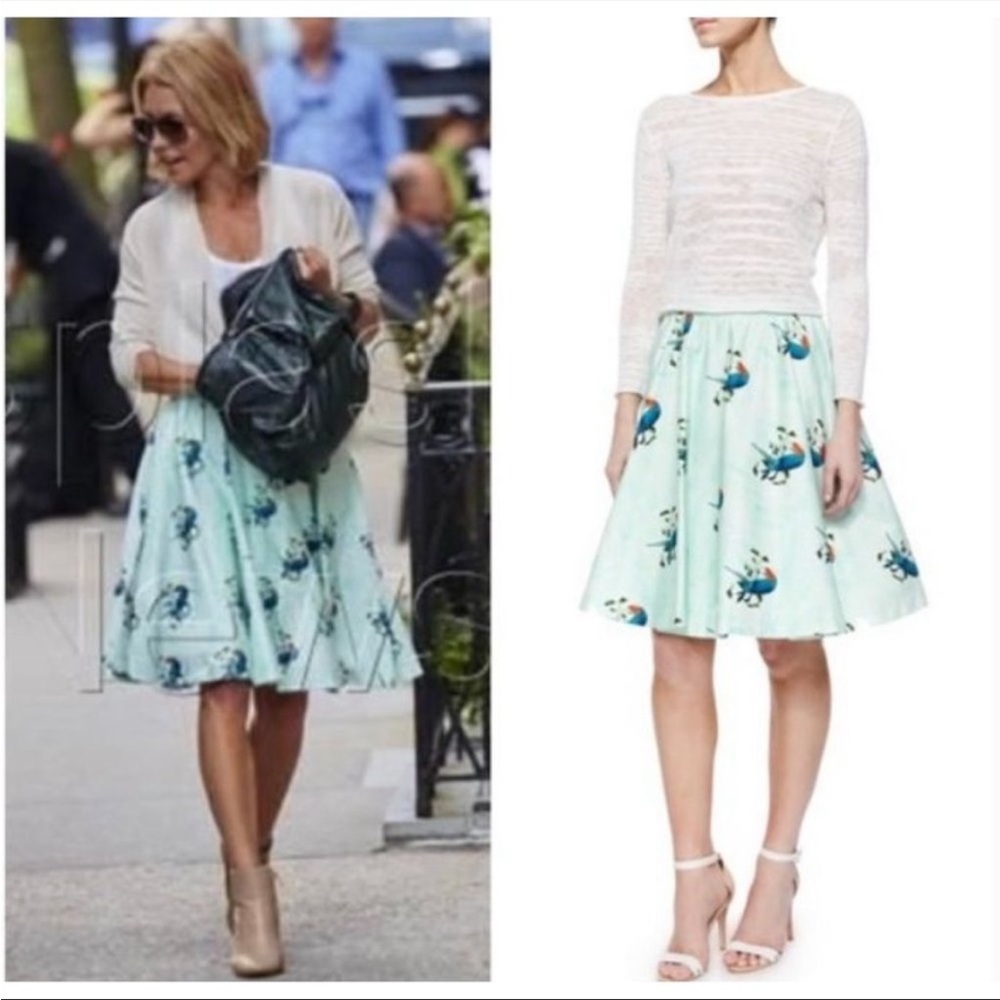 Alice + Olivia Earla Bird-Print Flare Skirt